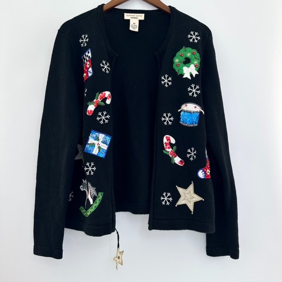 Vintage Bechamel Petites Sequenced Christmas Zippered Sweater Black Size PM - Picture 3 of 11